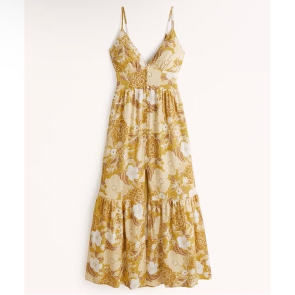 A&F • Button-Through Maxi Dress in yellow floral